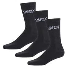 Image of DKNY Sport 3 Pack UK7-11 Ribbed Logo Socks Men’s Black/White Mid Calf Radde