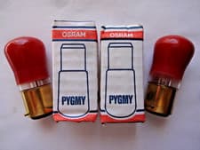 Image of 2x 15w Red B22 BC Bayonet Dimmable Sign Pygmy Lamps Old Fashioned Proper Bulbs
