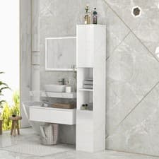 Image of Bathroom Floor Cabinet, High Gloss Storage Cupboard with Doors, White