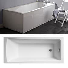 Image of Bathroom Single Ended 1400x700mm Straight Bath Tub Gloss White Acrylic Modern
