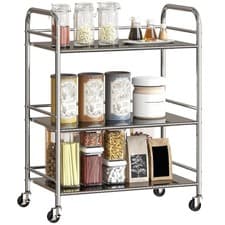 Image of HOMCOM 3 Tier Kitchen Trolley on Wheels Serving Cart with Handles Silver