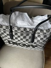 Image of DKNY Large Black And Grey Tote Bag. Monogram Logo. Draw Strings. New With Tags