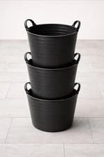 Image of 3X Heavy Duty 15L Black Flexi Tub / Garden Bucket –Flexible Trug with Handles UK