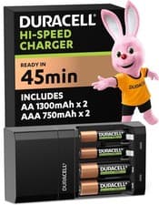 Image of Duracell Hi-Speed Battery Charger with 2x AA & 2x AAA Rechargeable Batteries