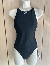 Image of Adidas Black Tape Strap Swimsuit Size Uk 34" Black White