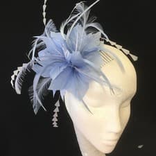 Image of Ocean Blue Feather Fascinator for Weddings, Races and Proms