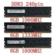 Image of Micron 8GB Module DDR3 Ram 1066 1333 1600 MHz 240PIN Desktop DIMM Non-ECC Memory