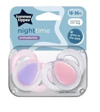 Image of Tommee Tippee Night Time Orthodontic Soother 18-36m Twin Pack Pink