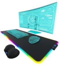 Image of Gaming Mouse Pad RGB XL with Wrist Rest–Extended Desk Mat LED Light Up Mousepad