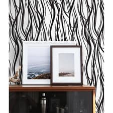 Image of Wavy lines pattern hand-drawn minimalistic black & white Non-Woven wallpaper
