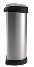 Image of Curver Metal Effect Plastic One Touch Deco Bin Silver 40 Litre Kitchen Dustnin