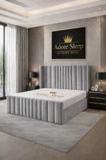 Image of Modern Luxury Velvet London Lined Panel Bed