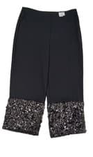 Image of M&S Women's Trousers Black Sequin Hem Straight Ankle Grazer Stretch Lined New