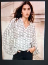 Image of Mint Velvet Long Sleeved Geo Print Blouse - Sloan Square - Cream &Grey - L- BNWT
