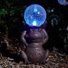 Image of Gazing Frog Light Up Garden Ornament Solar Powered Gazing Ball Multicoloured