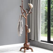 Image of Wooden Coat Rack Freestanding Hallway Tree Rack With Sphere Base and 8 Hooks