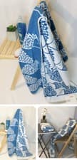 Image of Scion Mr Fox Bath Towel Hedgehog Spike Blue & Grey Denim Cotton 70x130cm