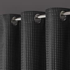 Image of Waffle Thermal Total Blackout Luxury Jacquard Eyelet Ringtop Pair of Curtains
