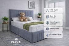 Image of OTTOMAN DIVAN BED GAS LIFT STORAGE PLUSH FABRIC HEADBOARD AND FOOTBOARD MODERN