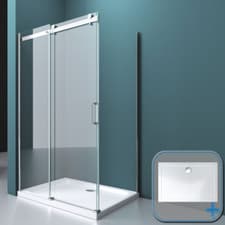 Image of Shower Enclosure Frameless Glass Sliding Door with Side Panel Corner + Tray 8mm