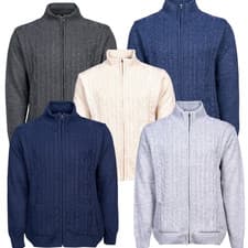 Image of Men’s High Neck Knitted Cardigan Full Zip Front Sweater Long Sleeves Two Pockets
