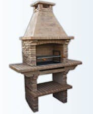Image of Stone Masonry Charcoal Barbecue BBQ With Grill and Side Tables