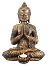 Image of Large Buddha Tea Light Candle Holder Resin Ornament Gold Colour Meditation