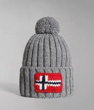 Image of Napapijri Mens Women Semiury Knit Bobble Hat Grey Winter Gift