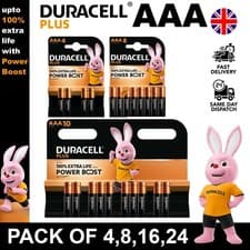 Image of Duracell Plus Copper Top Extra Power Boost AAA Alkaline Batteries Long Expiry UK