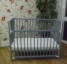 Image of Grey SPACE SAVER / MINI COT DROPSIDE COT + 10CM MATTRESS / NEWBORN COT