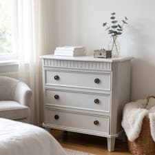 Image of 3 Drawer Chest of Drawers | Fluted Bedroom Dresser Cabinet with Solid Wood Top