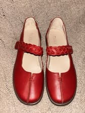 Image of Hotter Mary Jane Shoes Womens 4.5 UK 6.5 US Red Leather Flat Comfort Shake