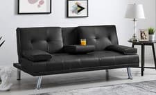 Image of Sofa Bed Faux Leather with Cup Holders 2 Seater Click Clack Living Room Recliner