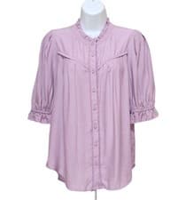 Image of Wit & Wisdom Ruffle Eyelet Woven Shirt Elbow Sleeves Frilled Cuff Purple S