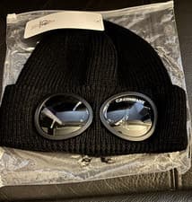 Image of C.P. Company Black Wool Knit Adjustable Goggle Beanie Hat