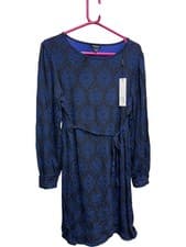 Image of Roman Petite Dotted Waist Dress Geometric Blue New With Tags - Size 14