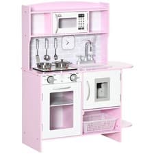 Image of HOMCOM Kitchen Set for Kids W/ Lights Sounds, Microwave, Sink, for Aged 3-6