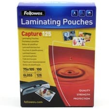 Image of Fellowes Laminating Pouches (75x105mm) - Glossy Finish - 100 Sheets, 250 Micron