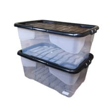 Image of 2 x 42L Clear Storage Box with Black Lid Stackable and Nestable Storage Solution