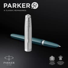 Image of Parker 51 Fountain Pen | Teal Blue Barrel with Chrome Trim | Fine Nib