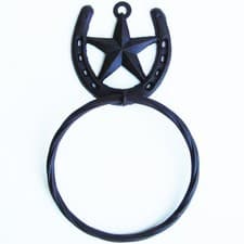 Image of New Texas Star&Horseshoe Bathroom/Kitchen Towel Ring Hanger Rustic Western Decor