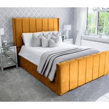 Image of Designer Plush Velvet Panel Bed With/Without Ottoman Gaslift Storage.