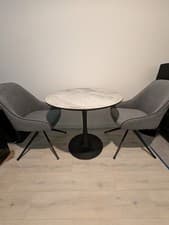 Image of Furniturebox 2 Seater  80cm Round Dining Table & 2 Chairs In Grey Material