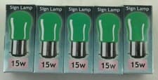 Image of 5x GREEN Crompton 15W BC B22 240Volt PYGMY Lamp 15 Watt Bulb SIGN 