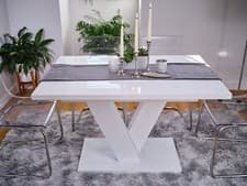Image of Dining Kitchen Table White High Gloss Extending 120-160cm V Leg Seats 6-8 Masy