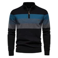 Image of Men's Cotton Zip Neck Winter Sweater - Mock Neck Casual Knit Top