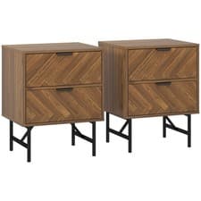 Image of HOMCOM Bedside Table Set of 2, Side Tables with Metal Legs, Walnut