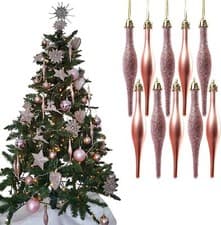 Image of 10 Droplet Baubles Christmas Tree Decorations Glitter & Matte Icicle Baubles