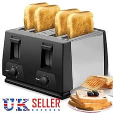 Image of 4 Slice Extra Wide Slot Variable Browning Defrost Reheat Kitchen Black Toaster