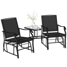 Image of Outsunny Double Glider Companion Rocking Chairs Loveseat Garden Table Black